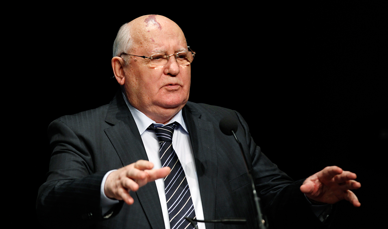 Former Soviet leader Mikhail Gorbachev speaks.