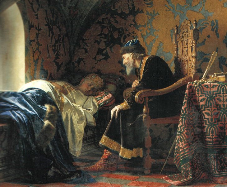 Tsar Ivan IV admires his sixth wife Vasilisa Melentyeva. 1875 painting by Grigory Sedov. Source: Wikipedia.org
