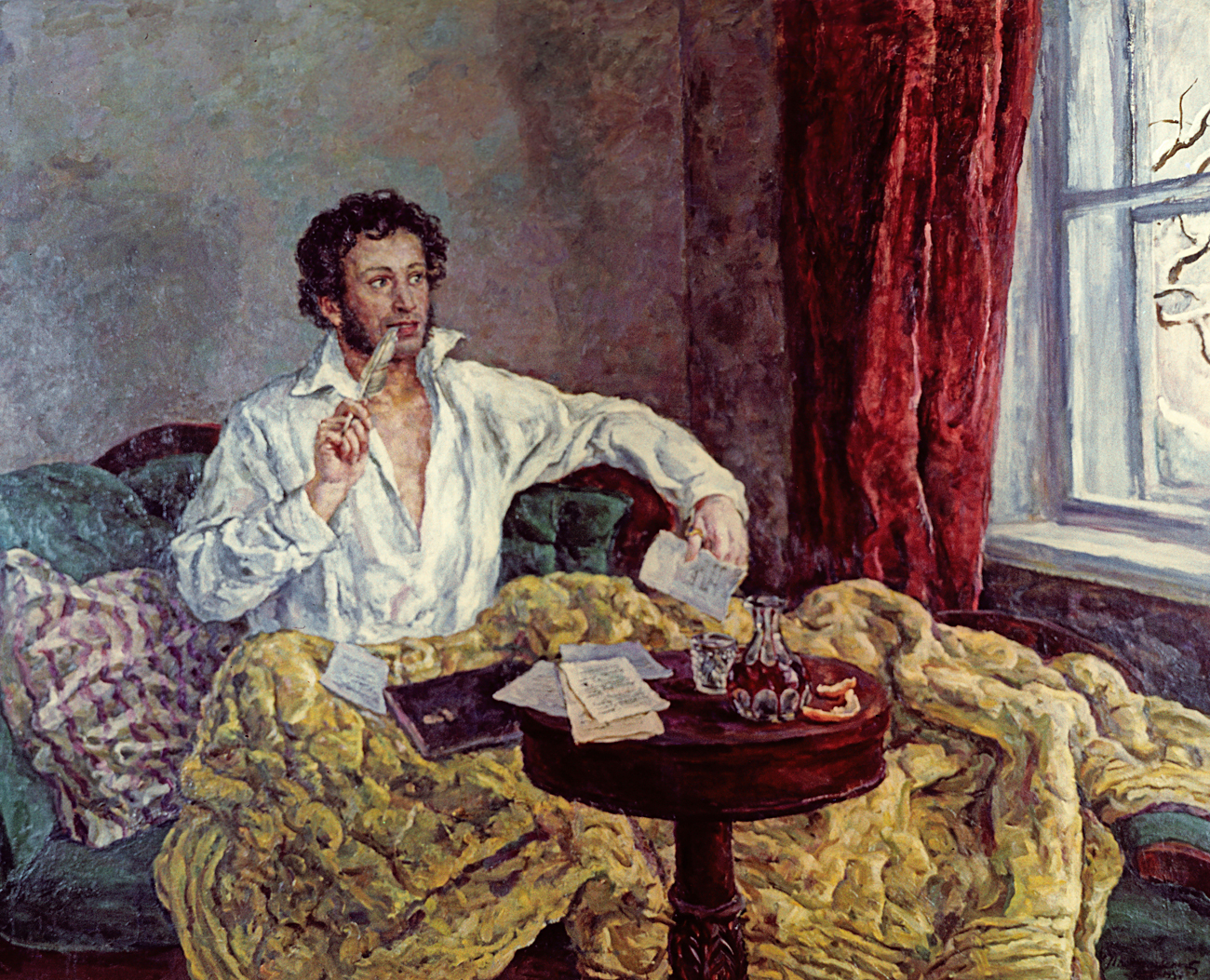 Aleksandr Púchkin retratado por Kontachlovski em 1932. Poeta mais amado da Rússia morreu afundado em dívidas, mas não deixava de comprar roupas da moda. Fonte: RIA Nóvosti