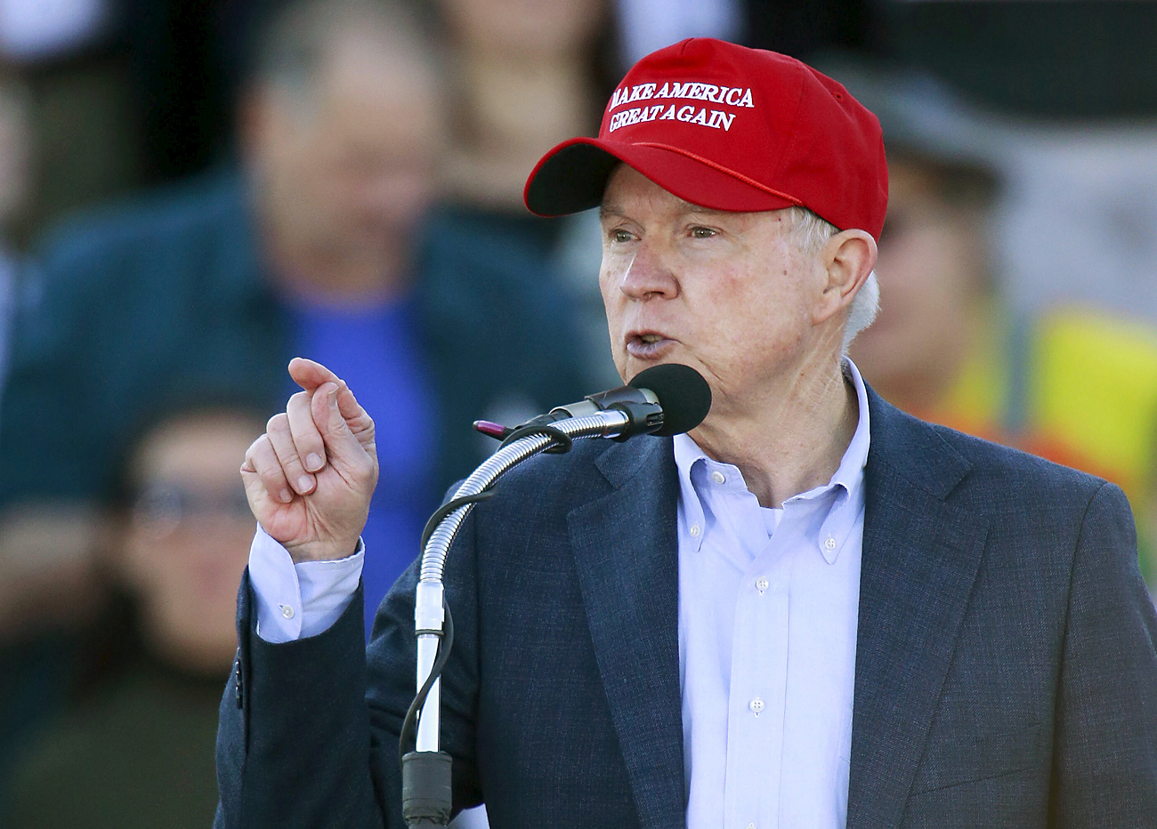 U.S. Senator Jeff Sessions speaks to supporters of U.S. Republican presidential candidate Donald Trump after he endorsed Trump at a rally at Madison City Schools Stadium in Madison, Alabama, Feb. 28, 2016 Source: Reuters