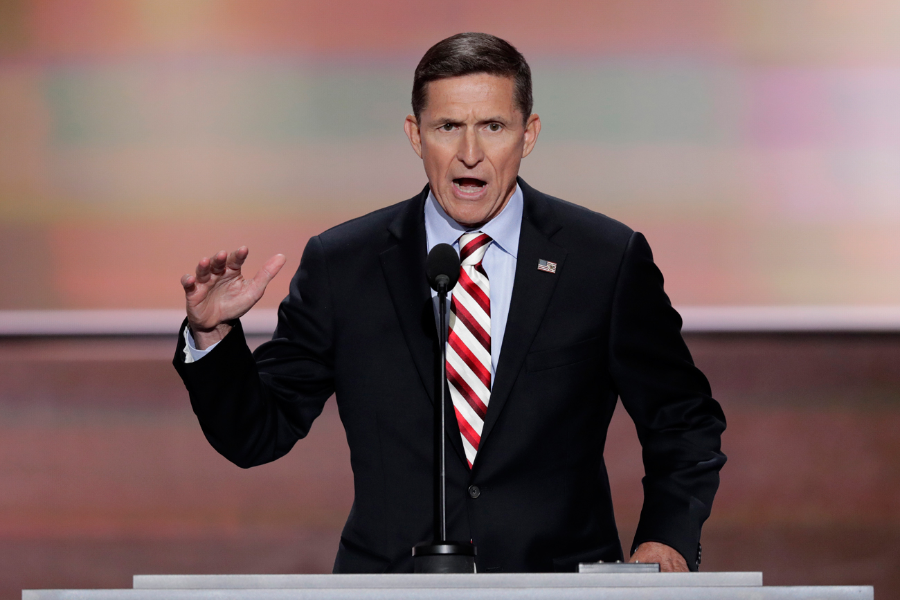 Lt. Gen. Michael Flynn, U.S. Army (ret), speaks during the opening day of the Republican National Convention in Cleveland, July 18, 2016.  Source: AP