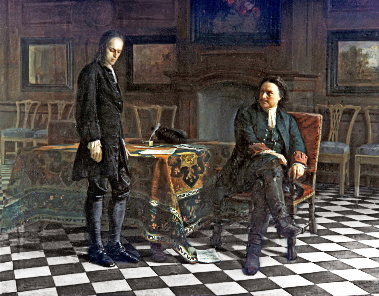 Pierre le Grand interrogeant le tsarévitch Alexis, Nikolaï Gay, 1871. Galerie d'État Tretiakov. Crédit : RIA Novosti