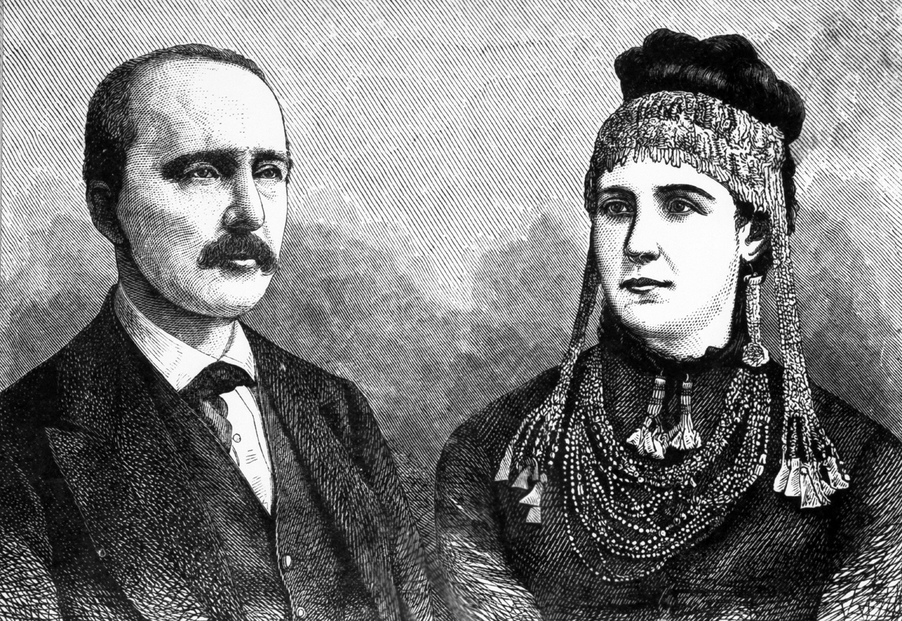 Heinrich Schliemann e Ekaterina Lyzhina. Fonte: Getty Images