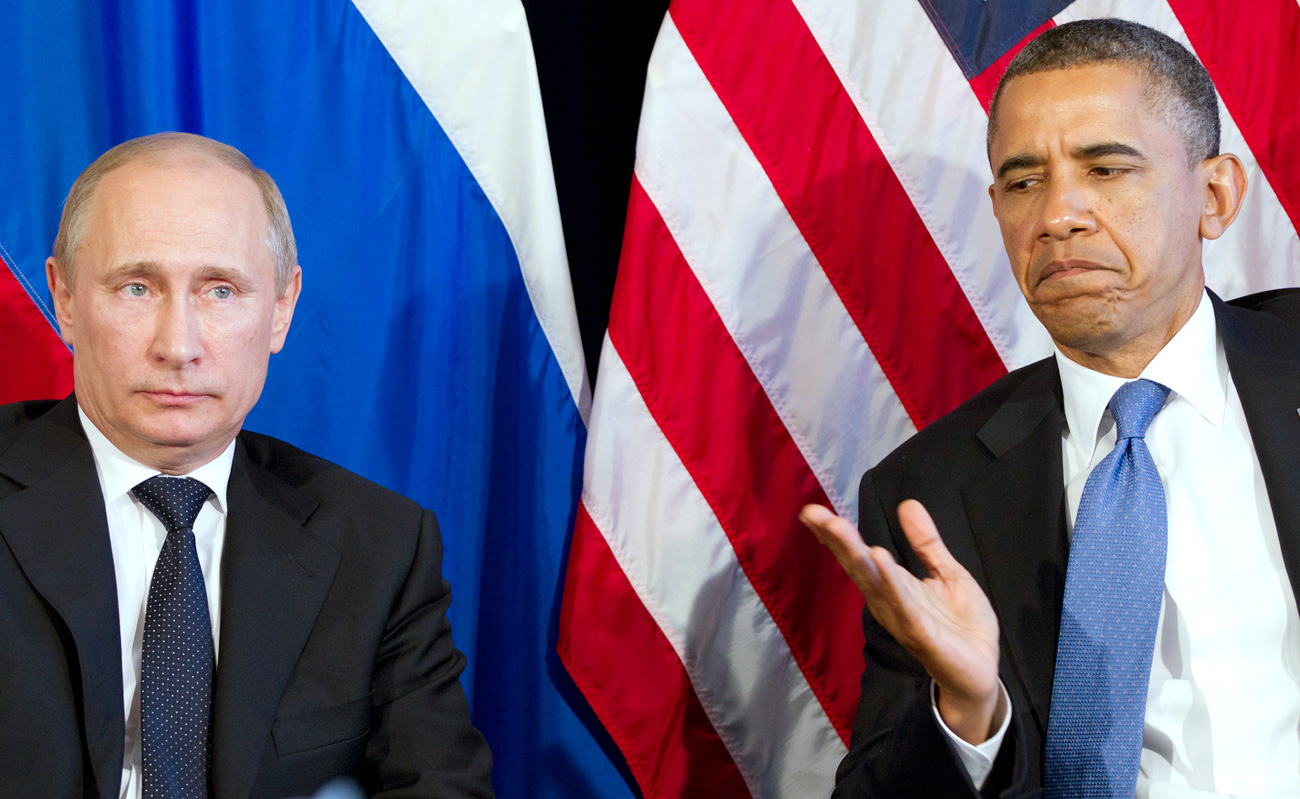 Il Presidente russo Vladimir Putin, a sinistra, con Barack Obama durante un loro faccia a faccia in Russia. Fonte: AP
