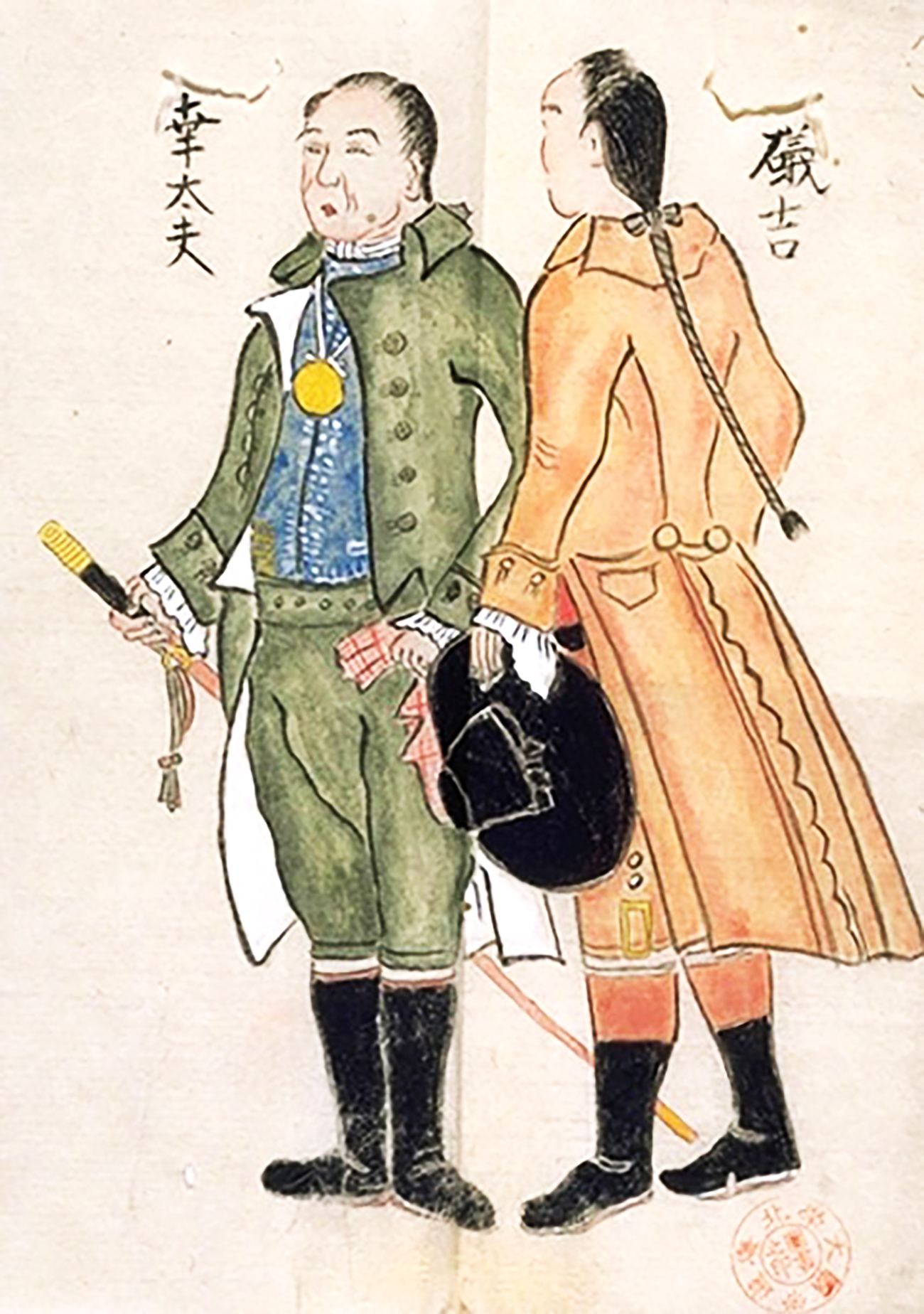 Kodayu and Isokichi, two Japanese casteways returned by Adam Laxman, 1792. Source: Public domain