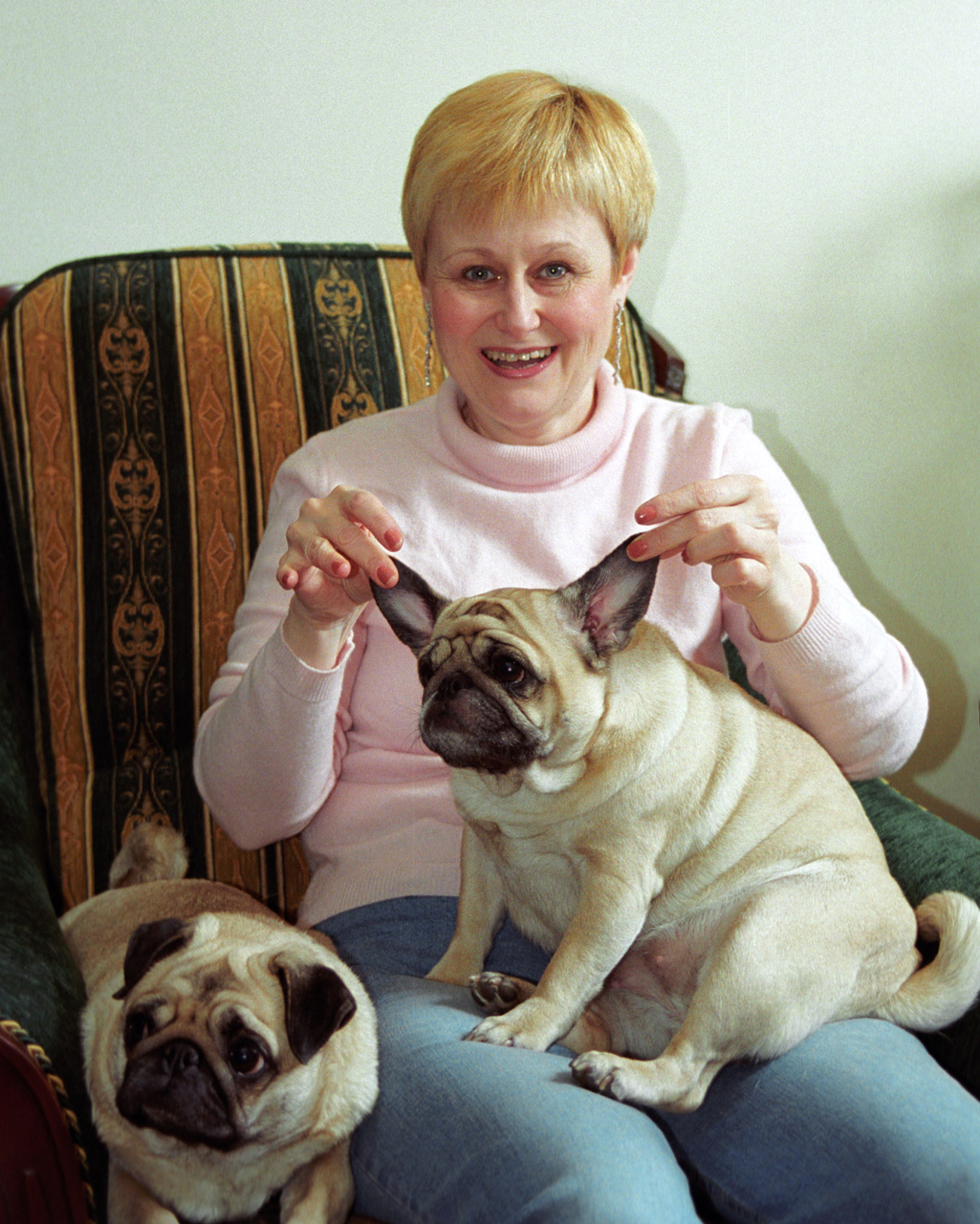 Escritora de detetives bestsellers, Dontsova aparece rodeada de pugs nas capas de todos seus livros. / Foto: Grigoriy Sisoev/TASS