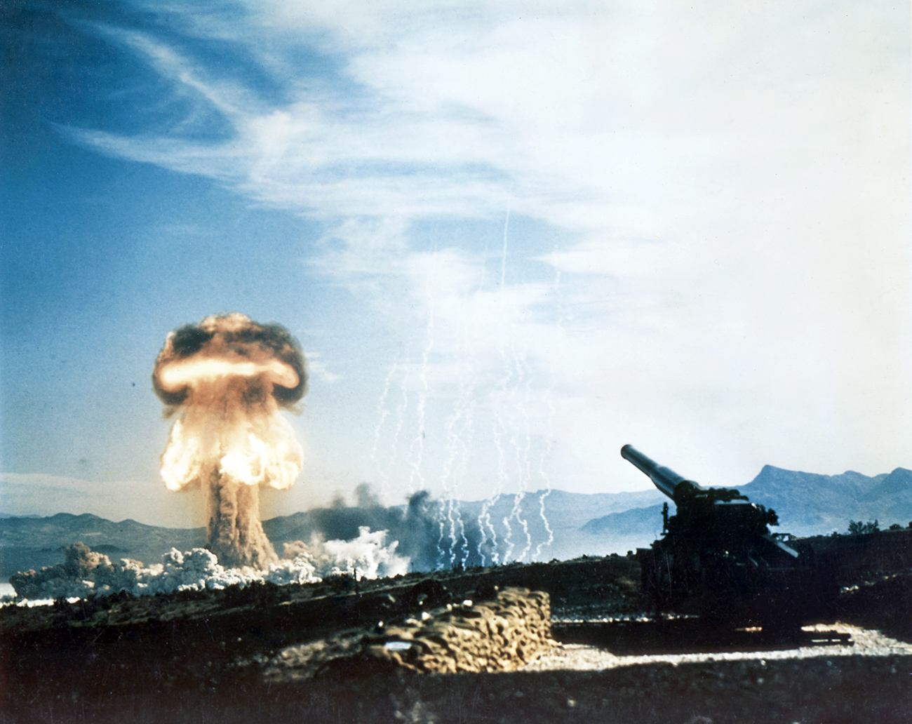 As a part of Operation Upshot-Knothole, the U.S. test fired a 15 kiloton artillery shell from a 280 mm cannon in 1953. Source: Federal government of the United States