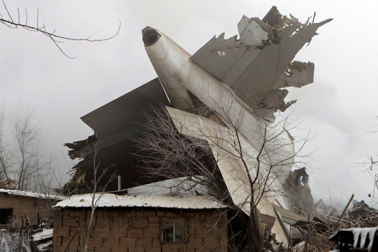 Plane debris is seen at the crash site of a Turkish cargo jet near Kyrgyzstan's Manas Airport outside Bishkek, January 16, 2017. REUTERS/Vladimir Pirogov