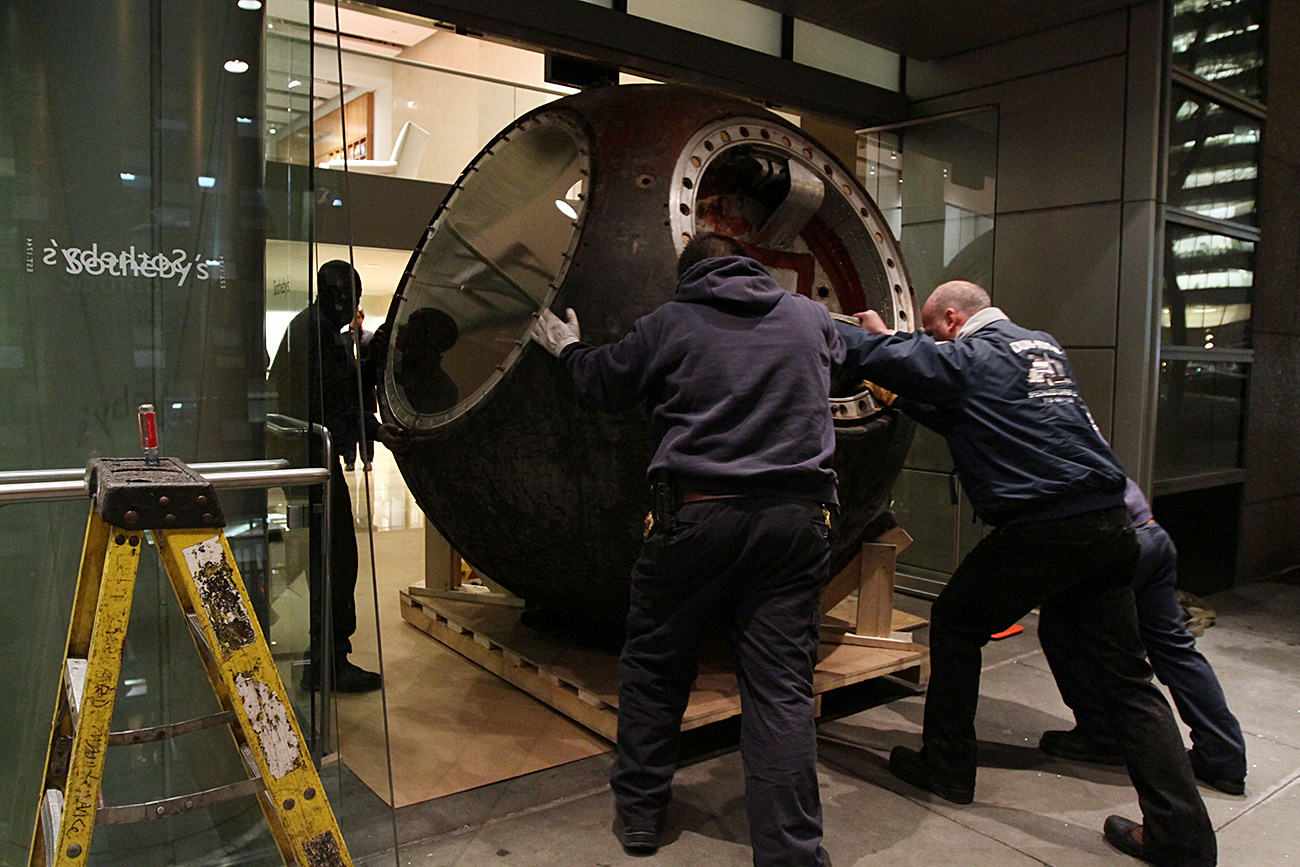 The Vostok 3KA-2 space capsule at Sotheby's in New York. Source: AP