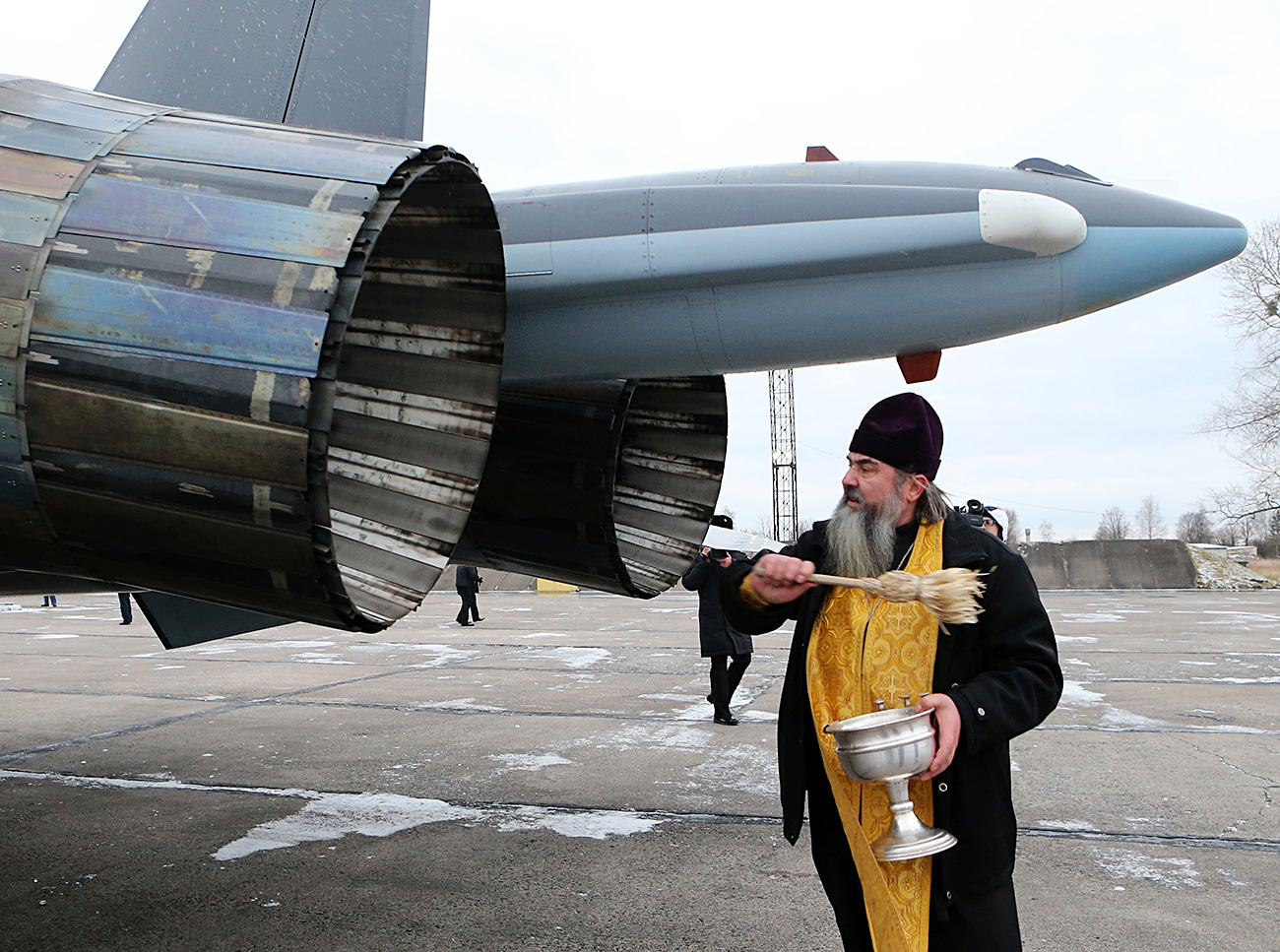 The blessing ceremony for a multipurpose Sukhoi 30SM fighter jet, which joined the Baltic Fleet's naval aviation, at an airfield in Chernyakhovsk, Kaliningrad Region. / Igor Zarembo / RIA Novosti