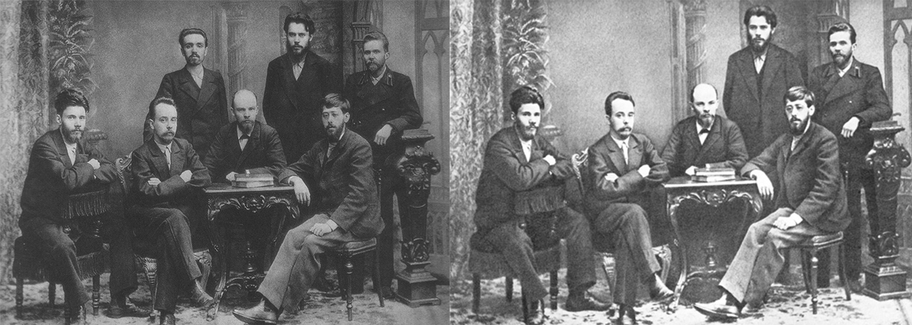  A meeting of the St. Petersburg chapter of the Union of Struggle for the Liberation of the Working Class in February 1897. Shortly after the picture was taken the whole group was arrested. / Nadezhda Krupskaya