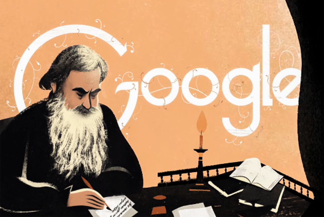 The Google Doodle Leo Tolstoy, illustrator Roman Muradov, 2014. Source: Google