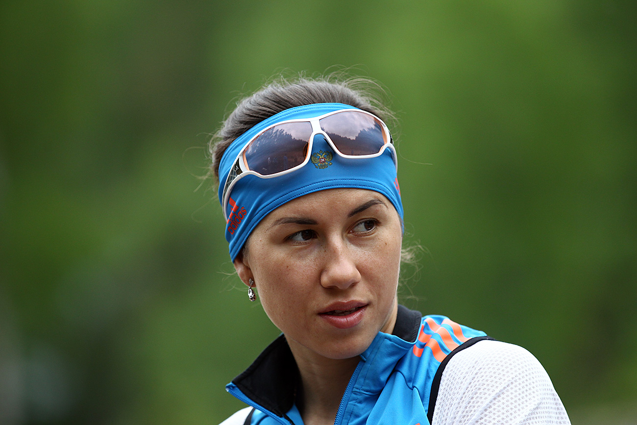 Darja Virolainen durante gli allenamenti della squadra russa di biathlon a Belokurikha. Fonte: Andrej Anosov/SBR