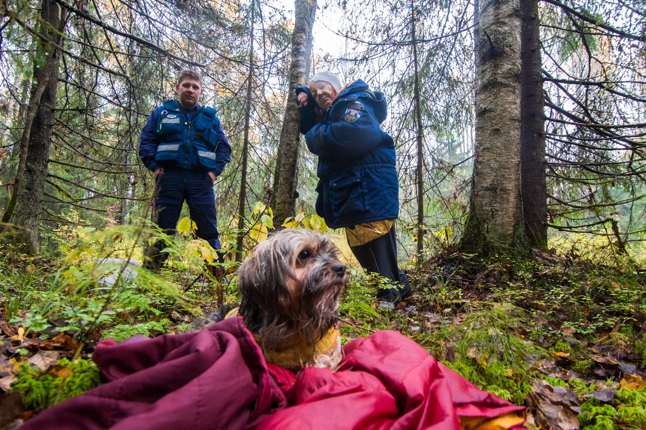 Tatjana Pechenkova, 71 anni, ritrovata dai volontari, dopo essersi persa nel bosco. Fonte: Liza Alert