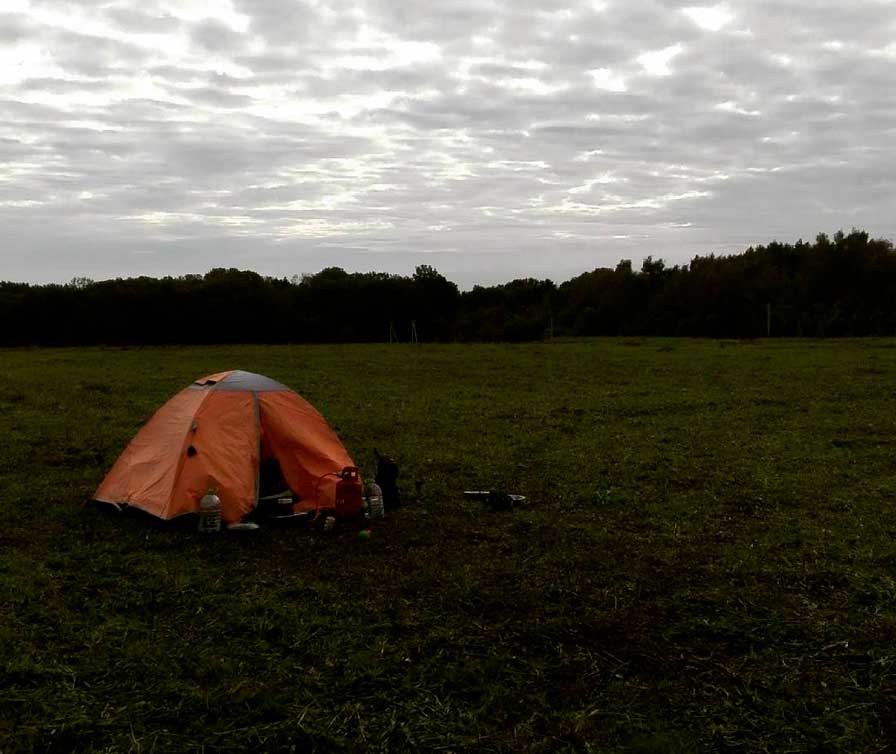 La tenda dove Anton ha vissuto durante il periodo di ricerca dei cani. Fonte: @perecosyak