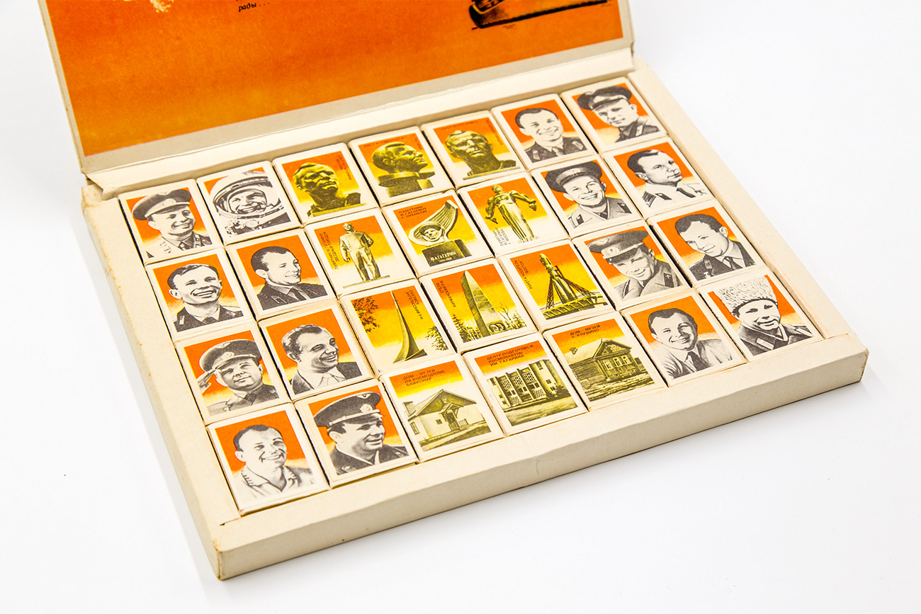 ユーリイ・ガガーリンと宇宙開発はよくマッチ箱に描かれていた。＝イーゴリ・ローディン