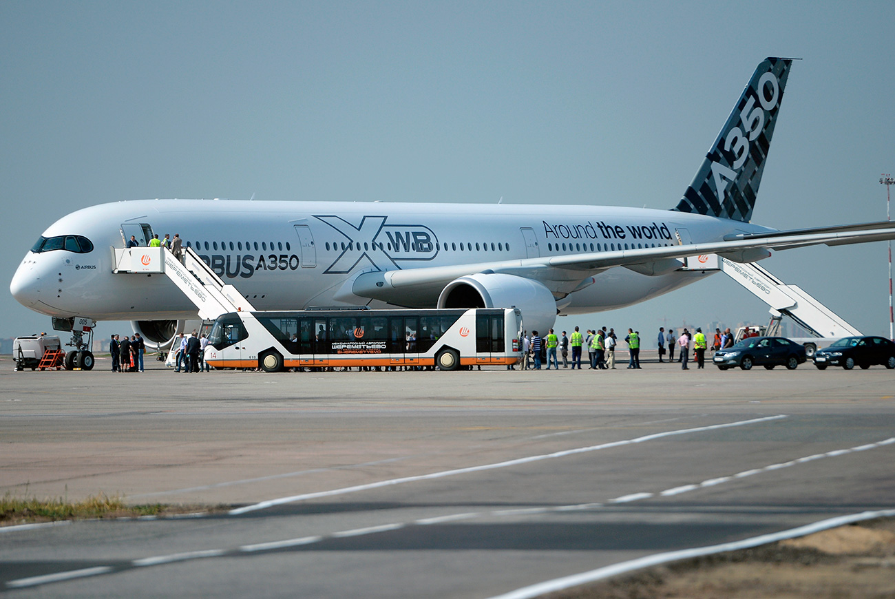 O avião de passageiros de longo alcance Airbus A350 XWB. / Foto: Vladímir Pêsnia / RIA Nôvosti