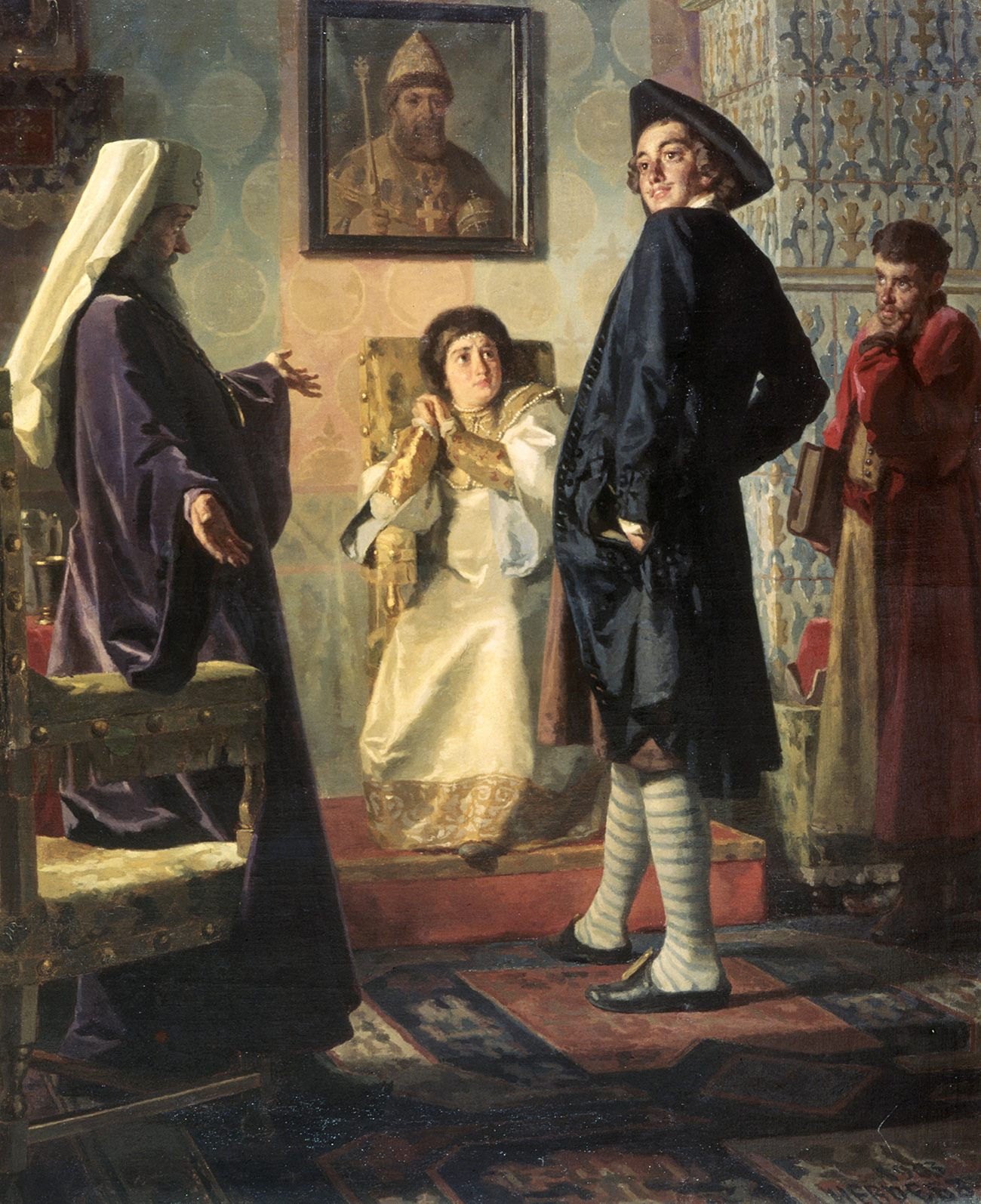 Lukisan karya Nikolay Nevrev berjudul "Pyotr I Mengenakan Pakaian Asing", 1903, cat minyak, Museum Seni Stavropol, Rusia / Sumber: Global Look Press