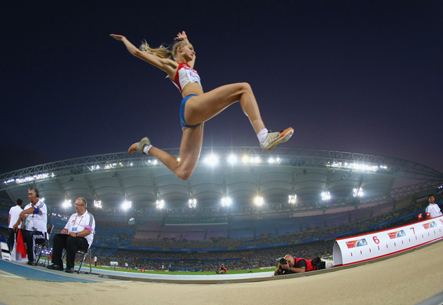 Olga Kucherenko of Russia competes in the women's long jump final during day two of the 13th IAAF World Athletics Championships at the Daegu Stadium on August 28, 2011 in Daegu, South Korea. (Photo by Alexander Hassenstein/Bongarts/Getty Images)