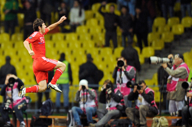 Russia's Alan Dzagoev celebrates his goal during the EURO 2012 qualifying football match Russia vs Andorra in Moscow on October 11, 2011. Russia won 6-0. AFP PHOTO / KIRILL KUDRYAVTSEV