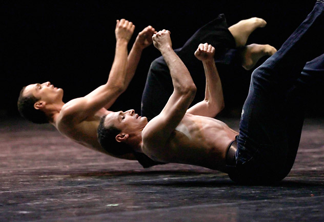 Jiri Bubenicek and Otto Bubenicek ("Les Indompres") perform at the gala evening for the 9th edition of the International Ballet Festival "Dance Open" at the Oktyabrsky Grand Concert Hall in St Petersburg.  Source: Alexey Danichev/RIA Novosti