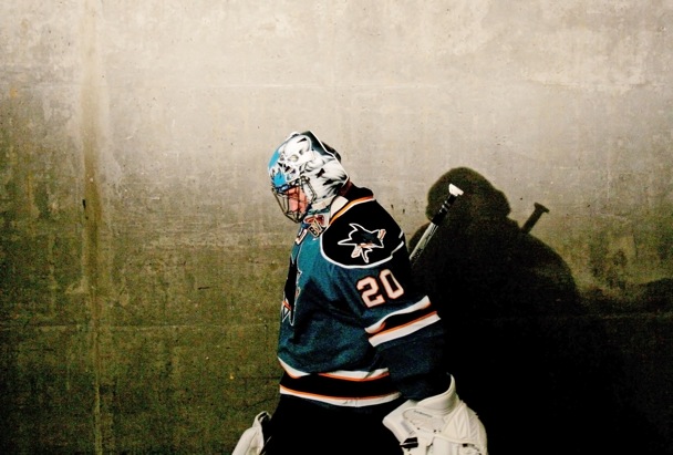 San Jose Sharks goalie Evgeni Nabokov of Kazakhstan during warm