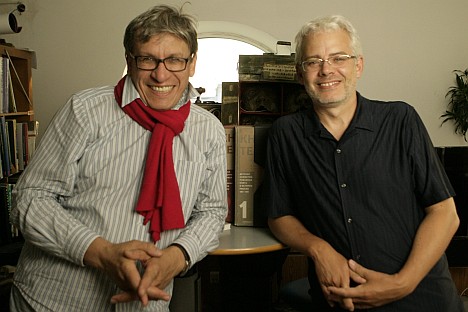  Pictured (L-R): Book collectors Vladimir Semenikhin and Kirill Fesenko. Source: Press Photo