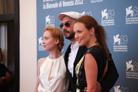 Kirill Serebrennikov (in the middle) with Franziska Petri, left, and Albina Dzhanabaeva. Source: Anna Casazza  