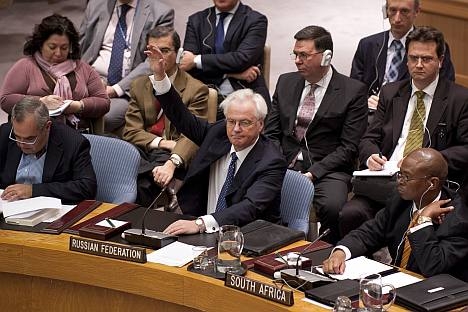 Russia's Permanent Representative to the UN Vitaliy Churkin condemned "efforts by some governments to justify their financial, material, technological or logistics support of illegal, armed groups active in Syria" as unacceptable. Source: AFP / East-News