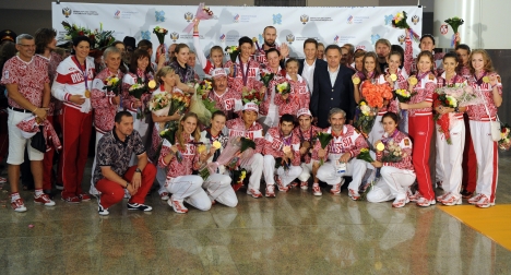Russia's Olympic champions of the 2012 London Olympics posing in Sheremetyevo international airport. Source: ITAR-TASS