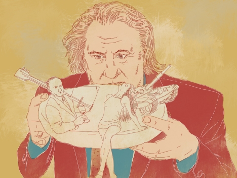 Hold Depardieu tight. Drawing by Natalya Mikhaylenko