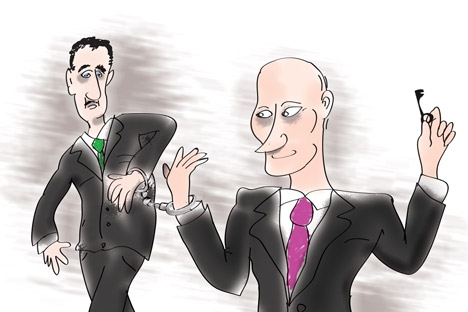Russia stuck in Syrian conundrum. Drawing by Niyaz Karim