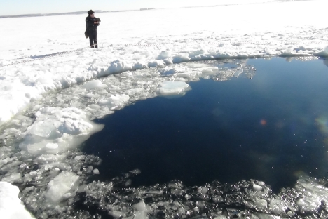 A place where the meteorite fell in mid-February in Russia's Urals. Source: ITAR-TASS 