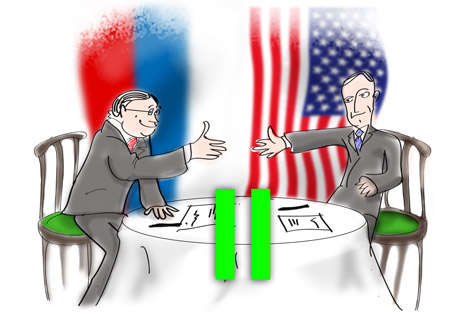 Russian-American relations set for a pause. Drawing by Niyaz Karim