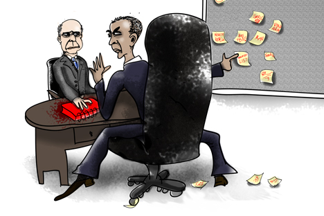 Magnitsky List ensnares Moscow, Obama and Congress. Drawing by Niyaz Karim