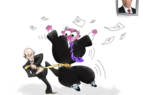 Putin fights with corruption. Drawing by Niyaz Karim