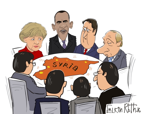 Syria: The textbook for future diplomats. Drawing by Sergey Yolkin 