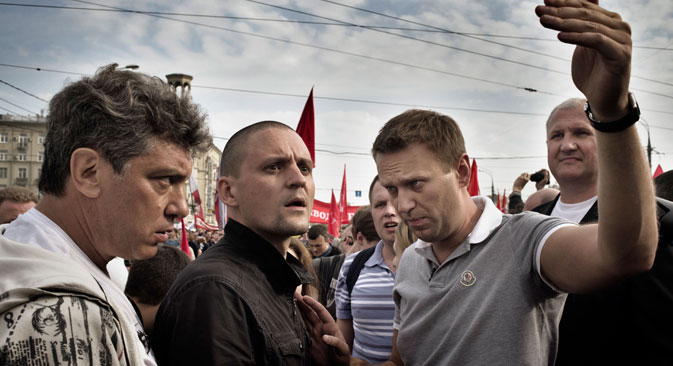 File photo, 2012: Opposition leaders (L-R): Boris Nemtsov, Sergei Udaltsov and Alexei Navalny. Source: Yuri Kozyrev / NOOR