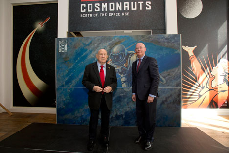 Cosmonaut Alexei Leonov (l) and Science Museum Director Ian Blatchford at the Cosmonauts announcement 