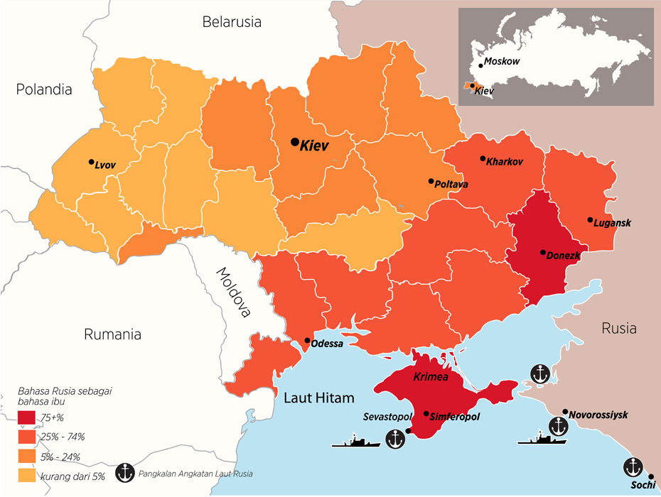 Infografik penggunaan bahasa Rusia di Ukraina