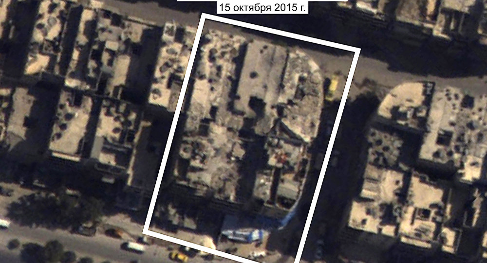 Foto rumah sakit al-Quds pada 15 Oktober 2015 yang diperbesar. Sumber: Kementerian Pertahanan Rusia